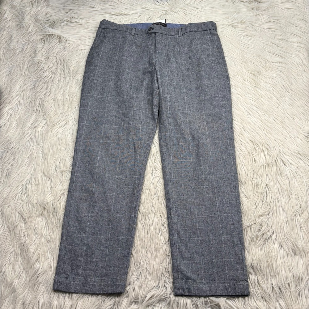 Banana Republic Men's 34 x 26.5 Gray Windowpane Plaid Slim Tapered Pant Heritage